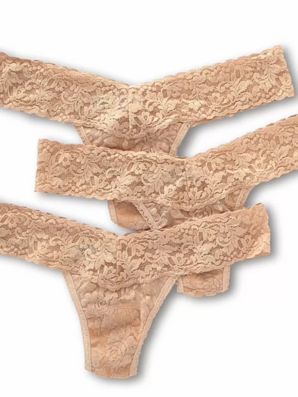 Hanky Panky Lace Low Rise Thong Panties Beige Chai 3 Pack One Size NEW $72
